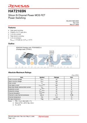 HAT2165N datasheet - Silicon N Channel Power MOS FET Power Switching