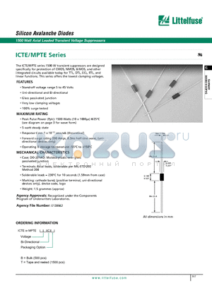 ICTE-15C/MPTE-15C datasheet - Silicon Avalanche Diodes - 1500 Watt Axial Leaded Transient Voltage Suppressors