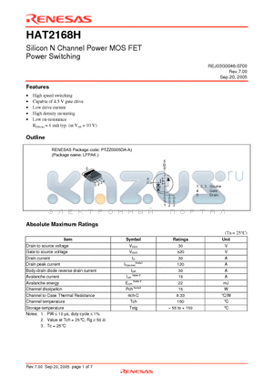 HAT2168H_05 datasheet - Silicon N Channel Power MOS FET Power Switching