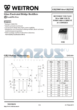 GBJ2501 datasheet - Glass Passivated Bridge Rectifiers