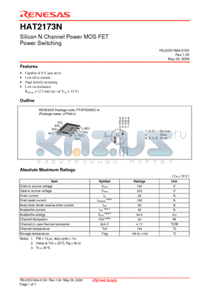 HAT2173N-EL-E datasheet - Silicon N Channel Power MOS FET Power Switching