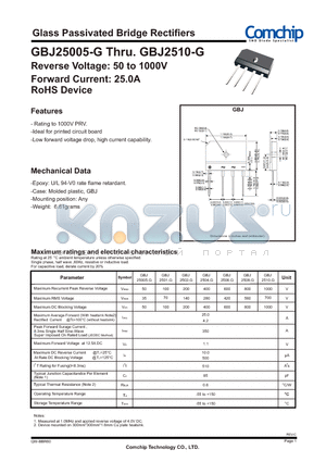 GBJ2501-G datasheet - Glass Passivated Bridge Rectifiers