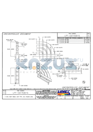 LPF-C014301S datasheet - 4 HIGH, RIGHT ANGLE LIGHT PIPE, 3mm ROUND LENS