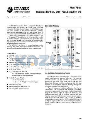 MA17501 datasheet - Radiation Hard MIL-STD-1750A Execution unit