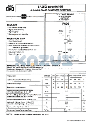 6A05G datasheet - 6.0 AMP. GLASS PASSIVATED RECTIFIERS