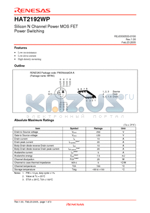 HAT2192WP datasheet - Silicon N Channel Power MOS FET Power Switching