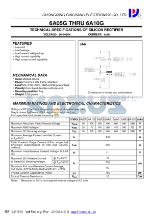 6A05G datasheet - TECHNICAL SPECIFICATIONS OF SILICON RECTIFIER