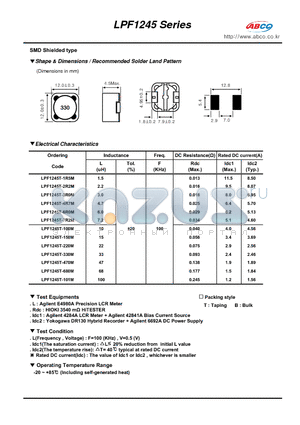 LPF1245T-680M datasheet - Shape & Dimensions / Recommended Solder Land Pattern