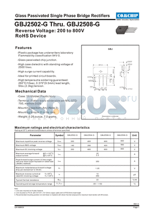 GBJ2508-G datasheet - Glass Passivated SINGLE PHASE BRIDGE Rectifier