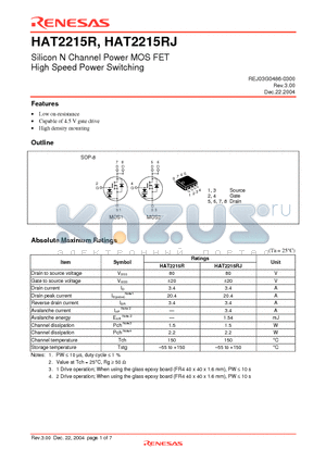 HAT2215RJ datasheet - Silicon N Channel Power MOS FET High Speed Power Switching