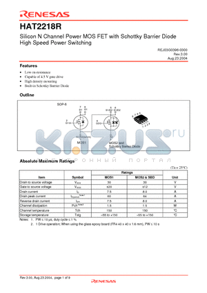HAT2218R datasheet - Silicon N Channel Power MOS FET with Schottky Barrier Diode High Speed Power Switching