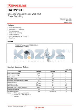 HAT2266H-EL-E datasheet - Silicon N Channel Power MOS FET Power Switching