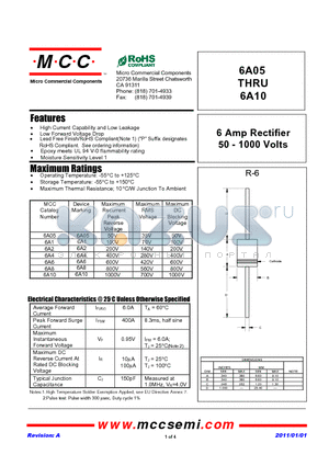 6A10 datasheet - 6 Amp Rectifier 50 - 1000 Volts