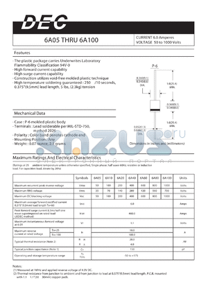 6A100 datasheet - CURRENT 6.0 Amperes VOLTAGE 50 to 1000 Volts