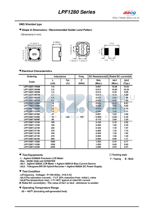 LPF1280T-220M datasheet - Shape & Dimensions / Recommended Solder Land Pattern