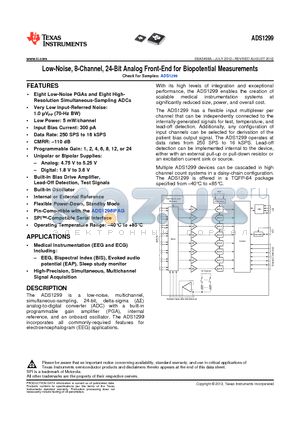 ADS1299 datasheet - Low-Noise, 8-Channel, 24-Bit Analog Front-End for Biopotential Measurements