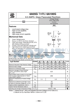 6A10G datasheet - 6.0 AMPS. Glass Passivated Rectifiers