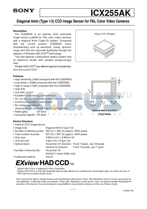 ICX055BK datasheet - Diagonal 6mm (Type 1/3) CCD Image Sensor for PAL Color Video Cameras