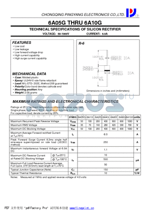 6A10G datasheet - TECHNICAL SPECIFICATIONS OF SILICON RECTIFIER