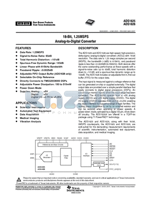 ADS1625IPAPRG4 datasheet - 18-Bit, 1.25MSPS Analog-to-Digital Converter