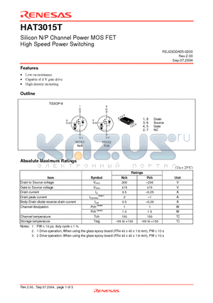 HAT3015T datasheet - Silicon N/P Channel Power MOS FET High Speed Power Switching