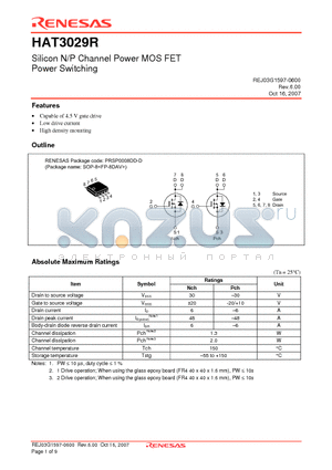 HAT3029R datasheet - Silicon N/P Channel Power MOS FET Power Switching