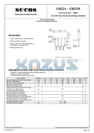 GBJ2K datasheet - 2.0 AMP Glass Passivated Bridge Rectifiers