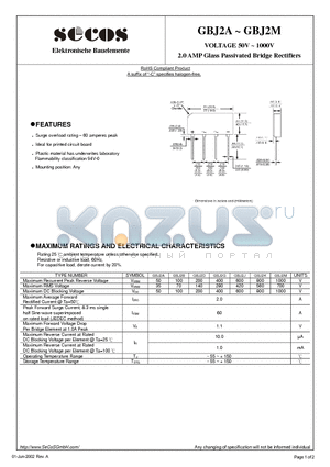 GBJ2M datasheet - 2.0 AMP Glass Passivated Bridge Rectifiers