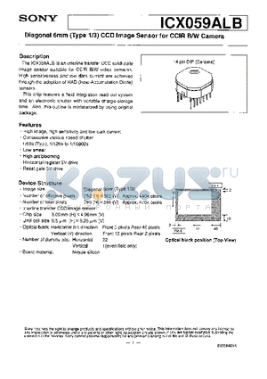 ICX059ALB datasheet - Diagonal 6mm (Type 1/3) CCD Image Sensor for CCIR B/W Cameras