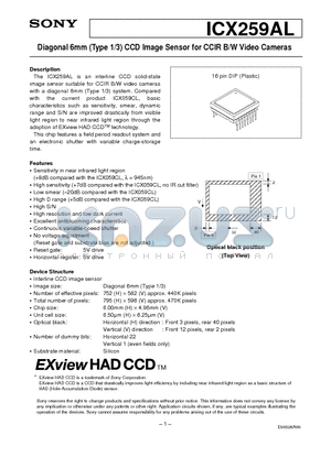 ICX059CL datasheet - Diagonal 6mm (Type 1/3) CCD Image Sensor for CCIR B/W Video Cameras