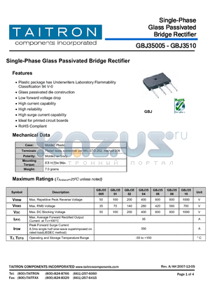 GBJ35005 datasheet - Single-Phase Glass Passivated Bridge Rectifier