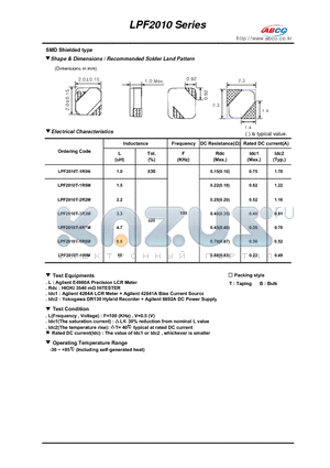 LPF2010 datasheet - Shape & Dimensions / Recommended Solder Land Pattern