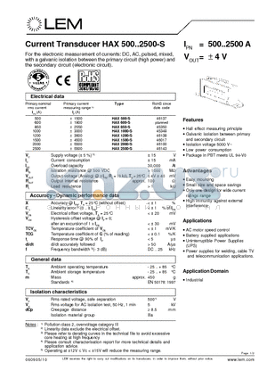 HAX2000-S datasheet - Current Transducer