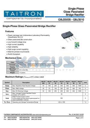 GBJ3508 datasheet - Single-Phase Glass Passivated Bridge Rectifier