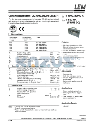 HAZ10000-SRI datasheet - Current Transducers