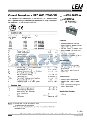 HAZ10000-SRI datasheet - Current Transducers