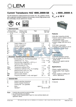 HAZ12000-SB datasheet - Current Transducers