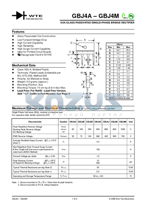 GBJ4D datasheet - 4.0A GLASS PASSIVATED SINGLE-PHASE BRIDGE RECTIFIER