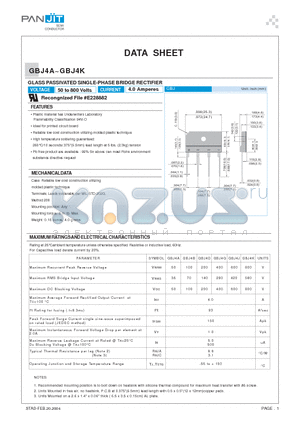 GBJ4D datasheet - GLASS PASSIVATED SINGLE-PHASE BRIDGE RECTIFIER