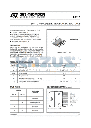 L292 datasheet - SWITCH-MODE DRIVER FOR DC MOTORS