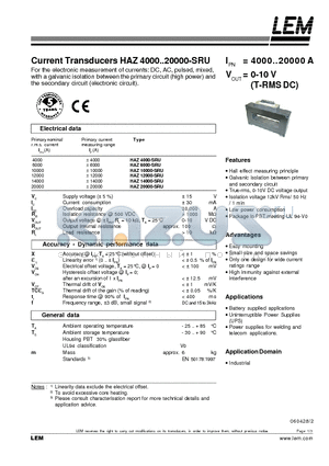 HAZ4000-SRU datasheet - Current Transducers