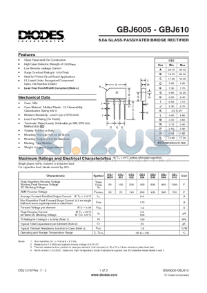 GBJ6005 datasheet - 6.0A GLASS PASSIVATED BRIDGE RECTIFIER