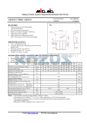 GBJ601 datasheet - SINGLE PHASE GLASS PASSIVATED BRIDGE RECTIFIER