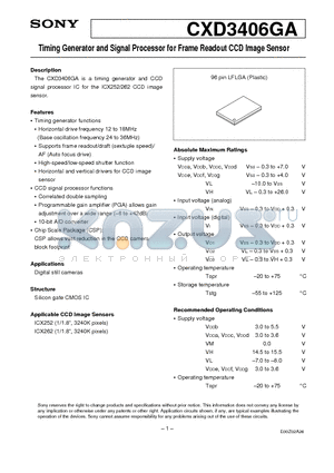 ICX252 datasheet - Timing Generator and Signal Processor for Frame Readout CCD Image Sensor