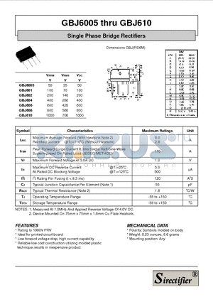 GBJ604 datasheet - Single Phase Bridge Rectifiers