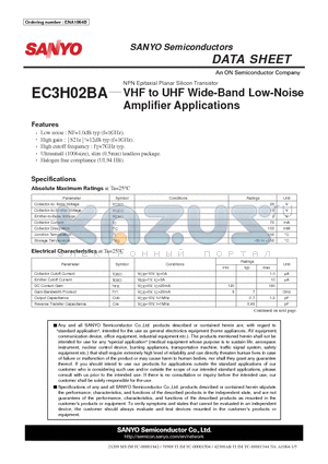 EC3H02BA_09 datasheet - VHF to UHF Wide-Band Low-Noise Amplifier Applications