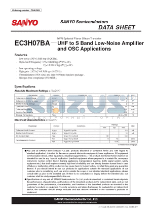 EC3H07BA datasheet - UHF to S Band Low-Noise Amplifier and OSC Applications