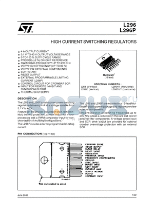 L296 datasheet - HIGH CURRENT SWITCHINGREGULATORS