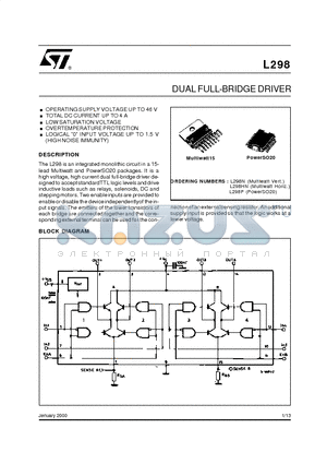 L298 datasheet - DUAL FULL-BRIDGE DRIVER