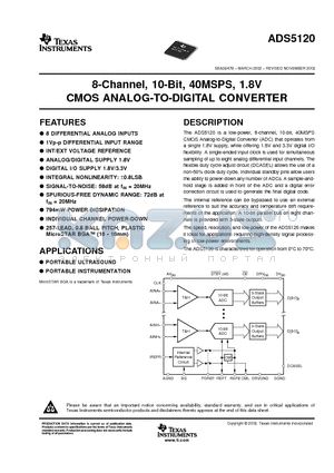 ADS5120 datasheet - 8-Channel, 10-Bit, 40MSPS, 1.8V CMOS ANALOG-TO-DIGITAL CONVERTER